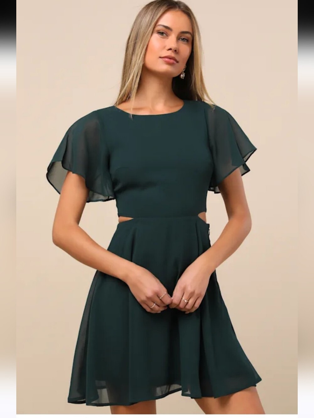 NWT Lulus Blissful Love Dark Green Cutout Mini Dress